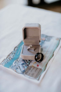 Bride Engagement Ring in Velvet Ring Box | Groom Black Wedding Band