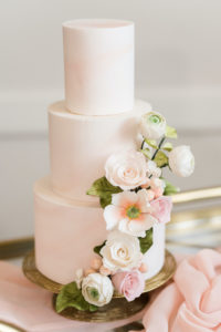 Romantic Three Tier Blush Pink Wedding Cake with Cascading Sugar Flowers | Tampa Bay Cake Company | Don Cesar Styled Wedding