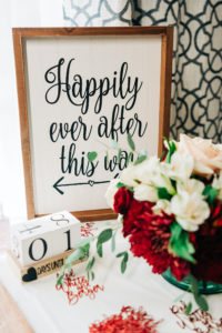 COVID Wedding Tampa Red White and Blue Brunch Wedding | Wood Frame Wedding Sign "Happily Ever After"