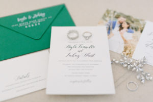 Modern Minimalist White and Green Wedding Invitation