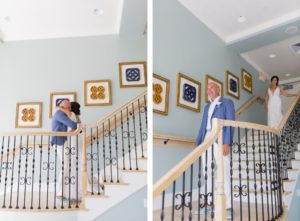 Clearwater Beach bride and groom first look wedding portrait on staircase