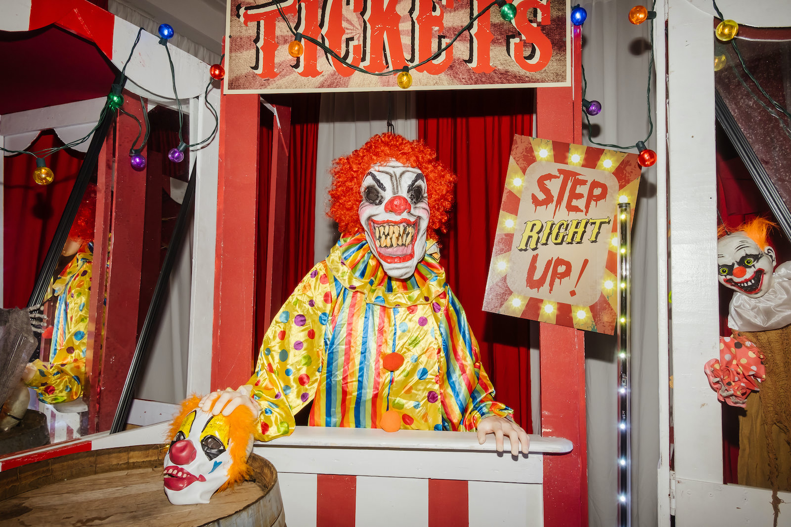 Creepy Halloween Wedding Decor, Carnival Ticket Booth with Scary Clown