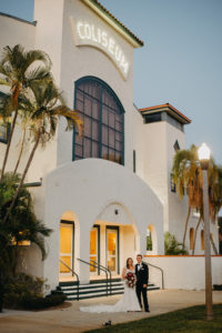 Florida bride and groom outside historic wedding reception venue St. Pete Coliseum