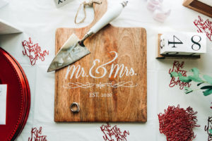 COVID Wedding Tampa Red White and Blue Brunch Wedding | Wood Cutting Board Mr and Mrs