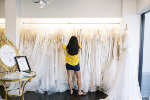 Tampa bride searching for wedding dress at boutique bridal shop Isabel O'Neil Bridal Collection