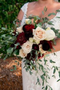 Red White and Blue Wedding Bouquet with Roses Ranunculus Chrysanthemums and Greenery