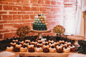 Florida Greenery Inspired Dessert Table with Dark Green Ombre with Gold Accents Tiered Cake Pop Display | Tampa Bay Wedding Cake Pop Artist and Baker Sweetly Dipped Confections | Unique Florida Wedding Venue NOVA 535