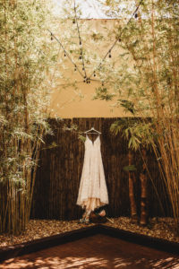 Tampa Bay Wedding Dress Hanging From Enchanted Bamboo Garden, Blush By Hayley Paige Gown, Ivory Delta Gown Style 1751 | Unique Florida Wedding Venue in Downtown St. Petersburg NOVA 535
