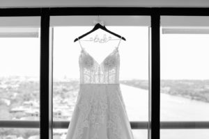 Romantic, Boho Whimsical Inspired Wedding Dress, Kitty Chen Couture Pera Design, Sulty Low-cut Back with Illusion Lace Fitted Bodice on Custom Bride Wooden Hanger | Florida Wedding Photographer Lifelong Photography Studios | Tampa Bay Bridal Boutique CC's Bridal