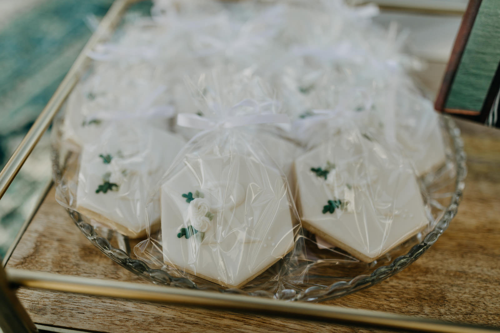 Geometric Shape Neutral White Wedding Dessert Cookies with Monogram Letter