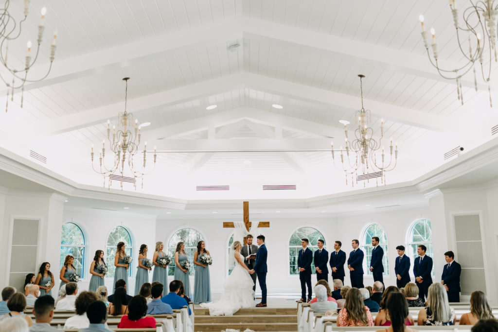 Classic Bride and Groom Exchanging Wedding Vows During Traditional Wedding Ceremony | Safety Harbor Wedding Venue Harborside Chapel | Tampa Bay Wedding Photographer Amber McWhorter Photography