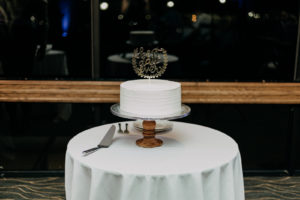 Classic One Tier Textured Wedding Cake with Gold Laser Cut Cake Topper | Tampa Bay Wedding Photographer Amber McWhorter Photography