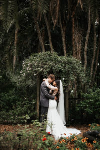 Tropical Elegant Inspired Florida Bride and Groom at Sunken Gardens in St. Petersburg, Bride Wearing BHLDN Wedding Dress | Tampa Bay Wedding Planner John Campbell Weddings