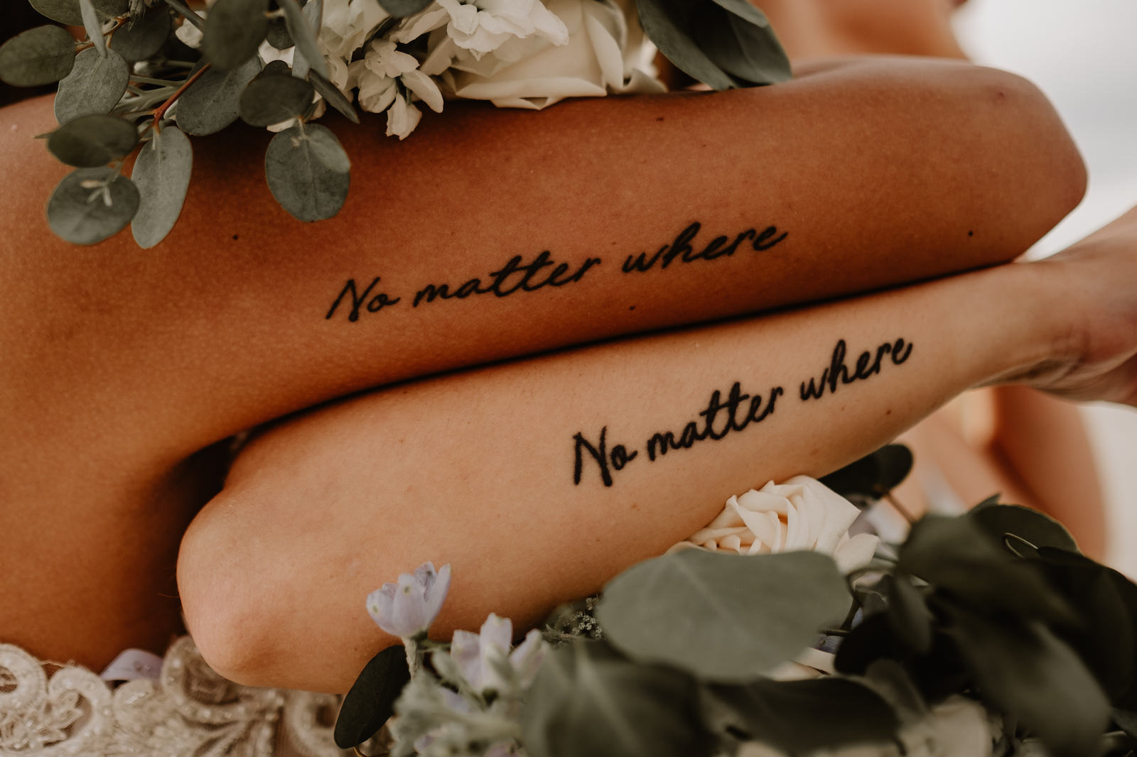 Bride and Bridesmaid Best Friend Matching Tattoos "No Matter Where"
