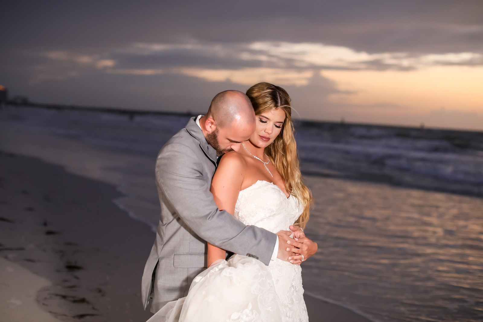 Outdoor Bride and Groom Sunset Portrait Photo at Clearwater Wedding Venue Hyatt Regency Clearwater Beach