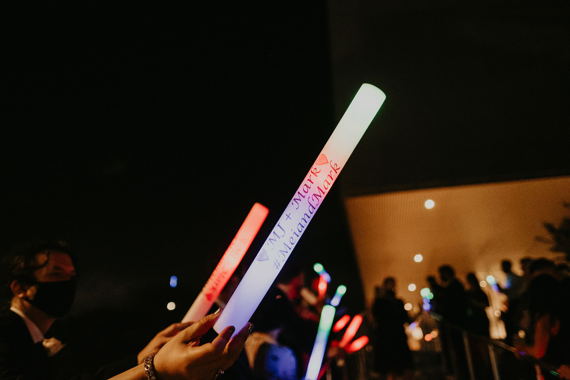Wedding Send Off Bride and Groom Exit with Custom Neon Glow Stick Light Up Tubes