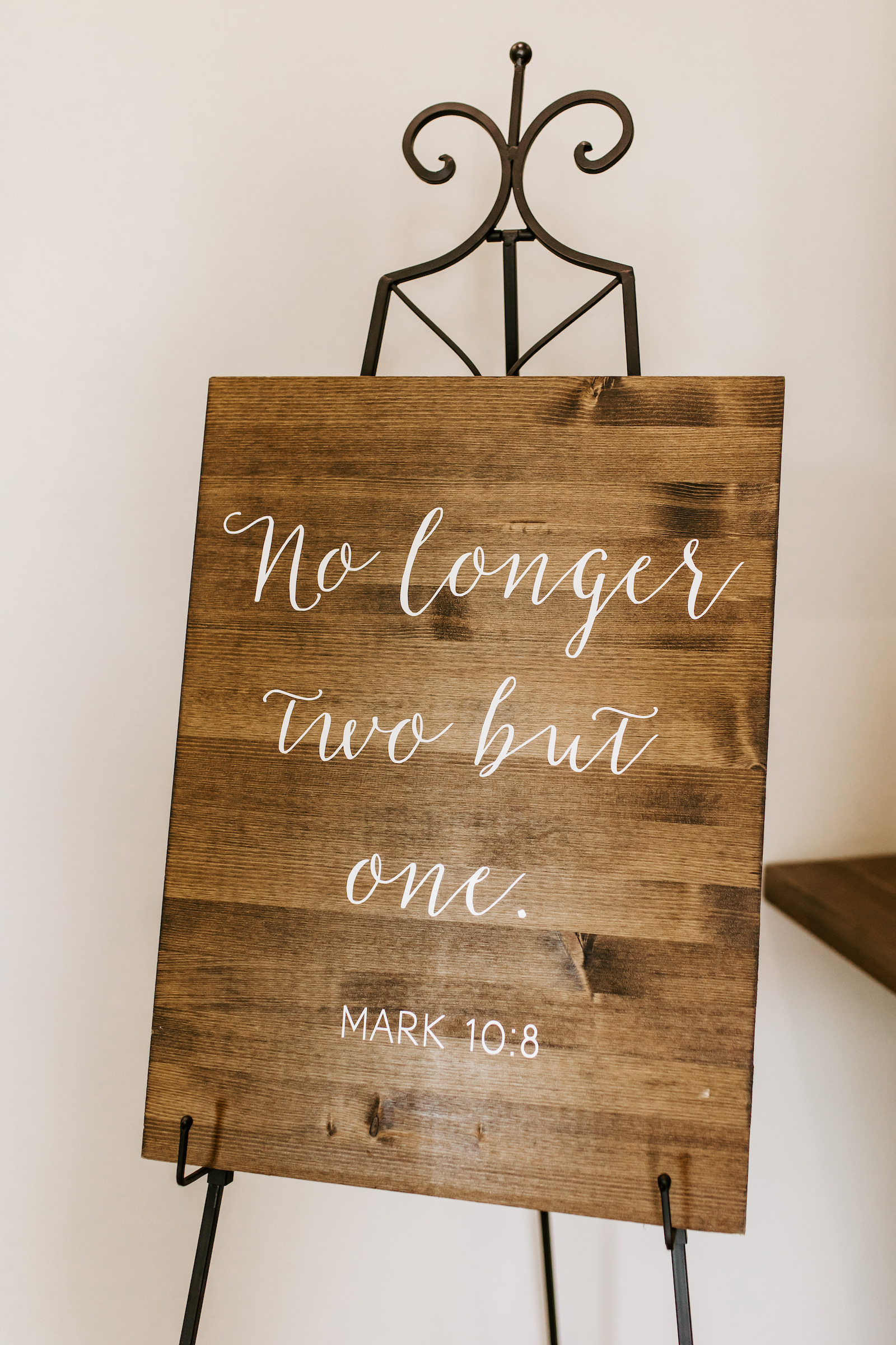 Wood Wedding Sign with Calligraphy Bible Verse March 10:8 "No Longer Two But One"