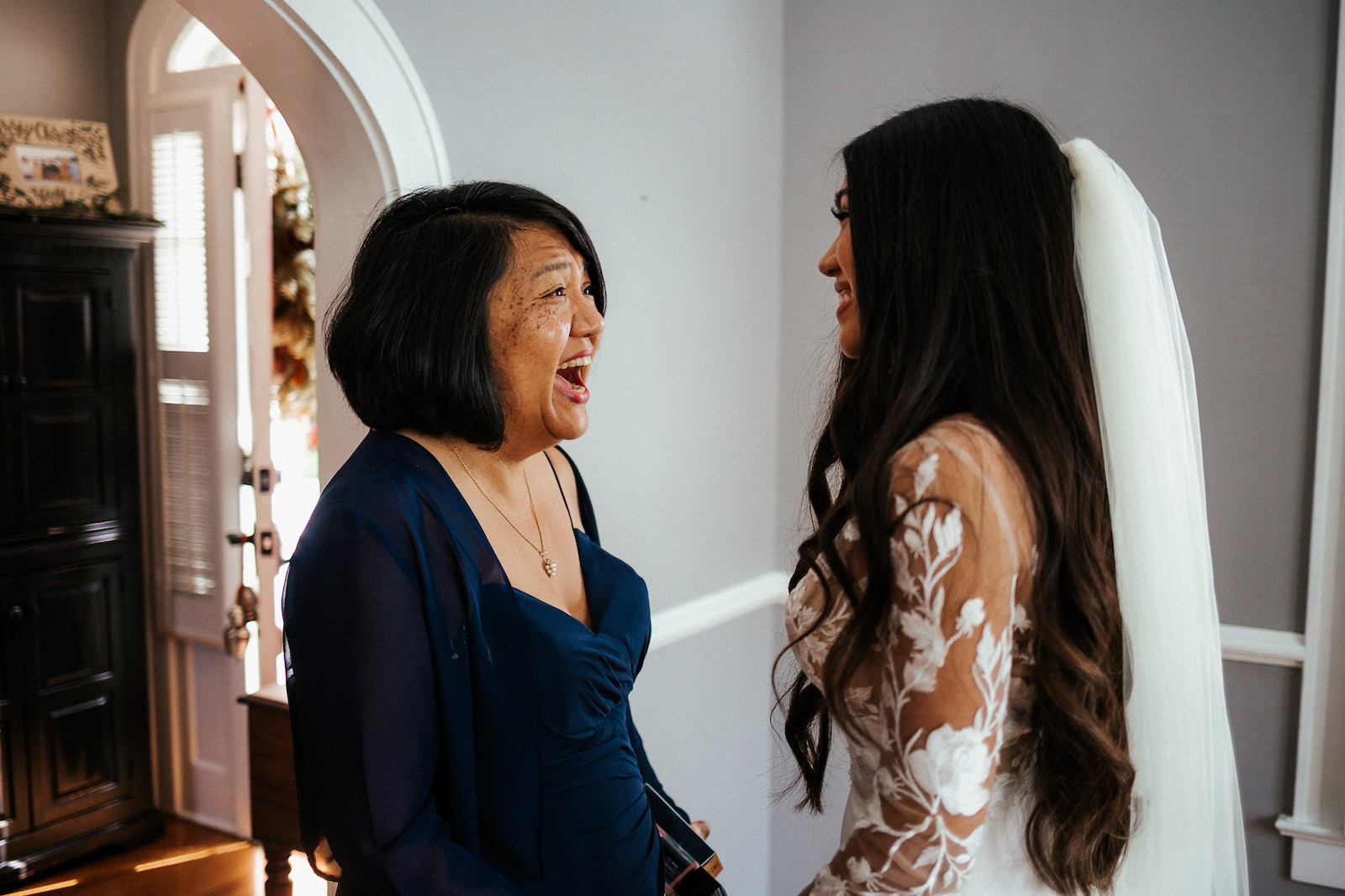 Florida Bride and Mother First Look At Home Before Wedding