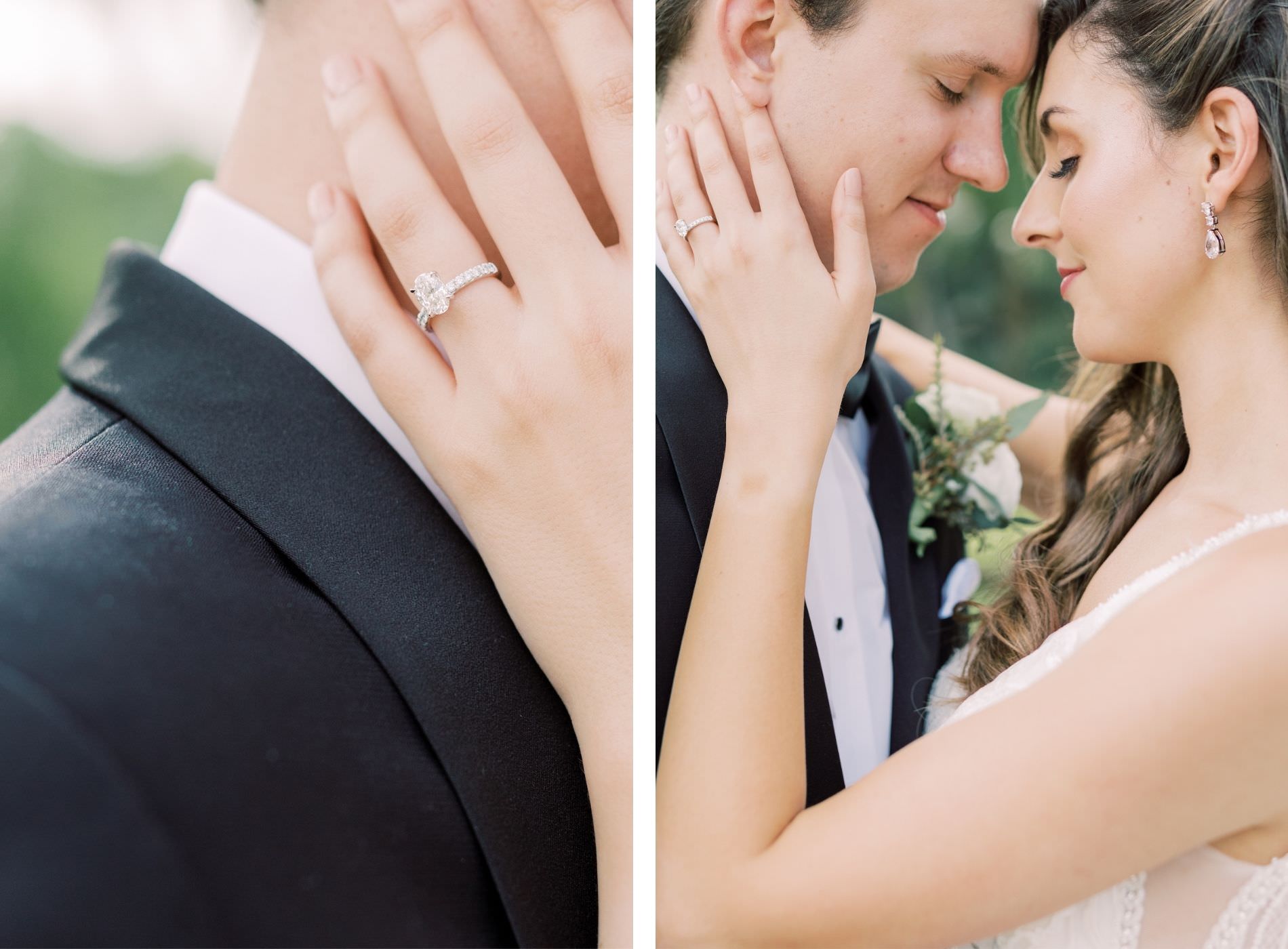 Bride and Groom Portrait | Tampa Wedding | Oval Tiffany Style Diamond Solitaire Engagement Ring with Channel Set Diamond Band