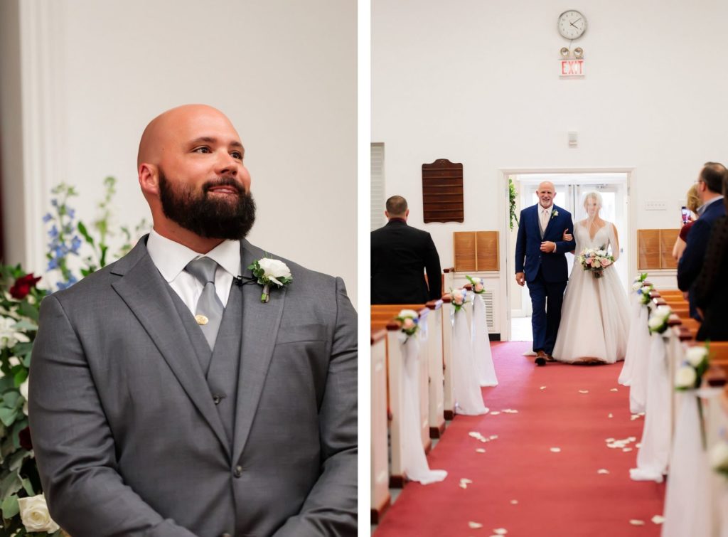 Groom Seeing His Bride for the First Time | Bride Walking Down the Aisle with her Father | Tampa Traditional Church Wedding Ceremony