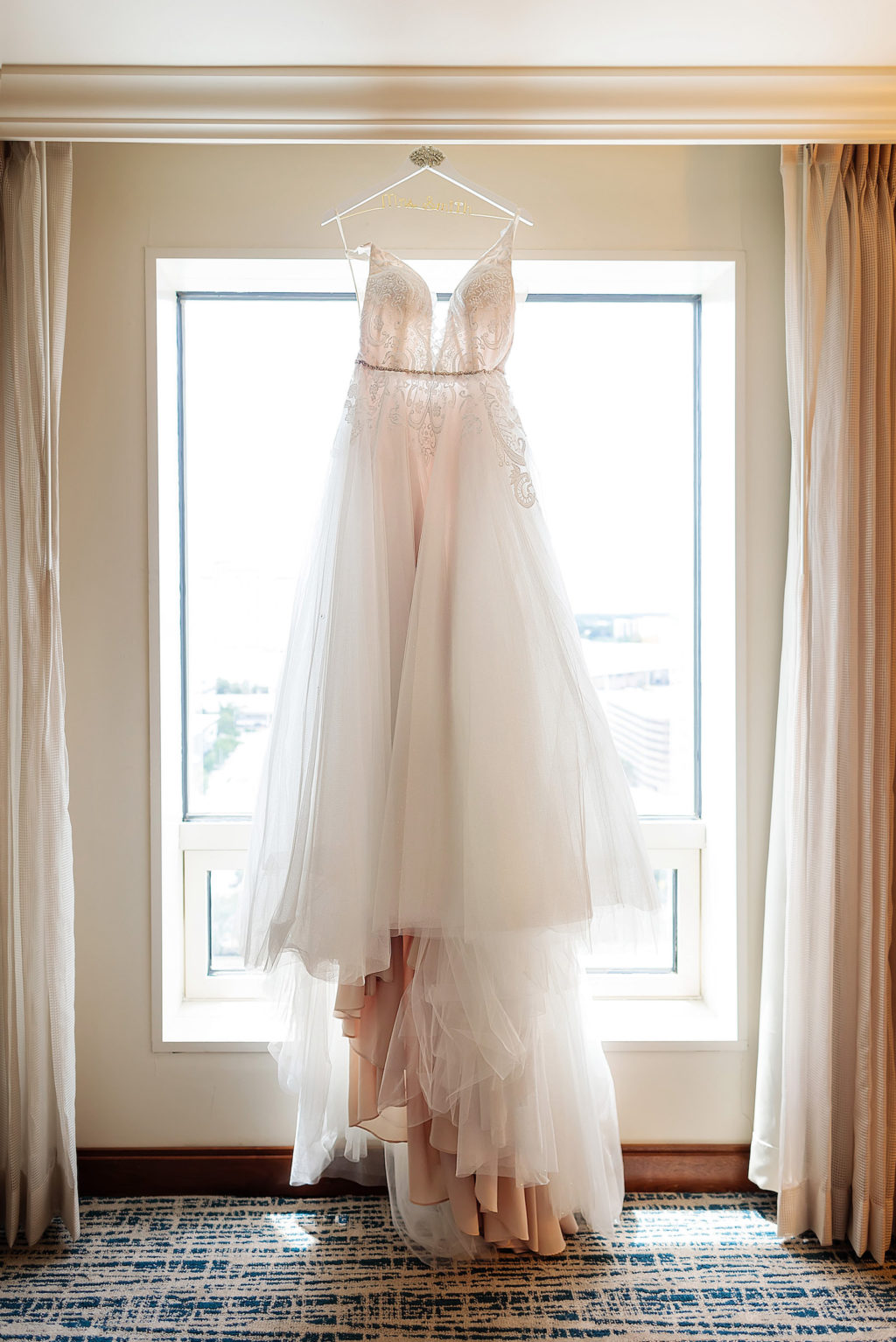 Wedding Dress Hanger Shot | A Line Ballgown Tulle V Neck Lace Wedding Dress by Hayley Paige Designer