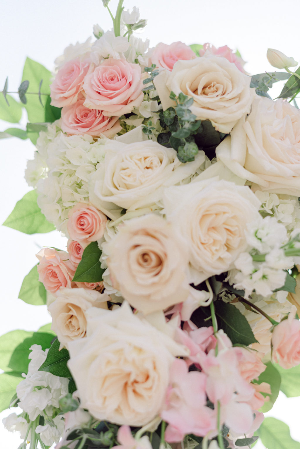Romantic Classic Wedding Florals, Ivory and Blush Pink Roses, Greenery Leaves