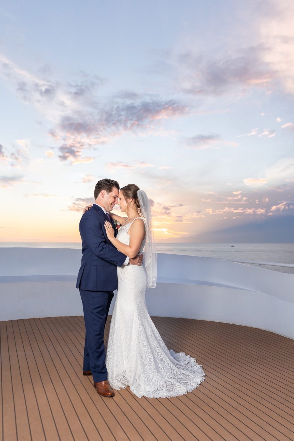 Bride and Groom Sunset Wedding Portrait | Tampa Florida Nautical Wedding Venue | Yacht StarShip Clearwater