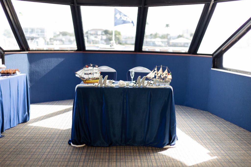 Nautical Inspired Wedding Reception Portrait | Tampa Florida Nautical Wedding Venue | Yacht StarShip Clearwater