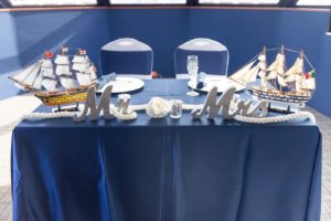 Nautical Inspired Wedding Reception Sweetheart Table | Tampa Florida Nautical Wedding Venue | Yacht StarShip Clearwater