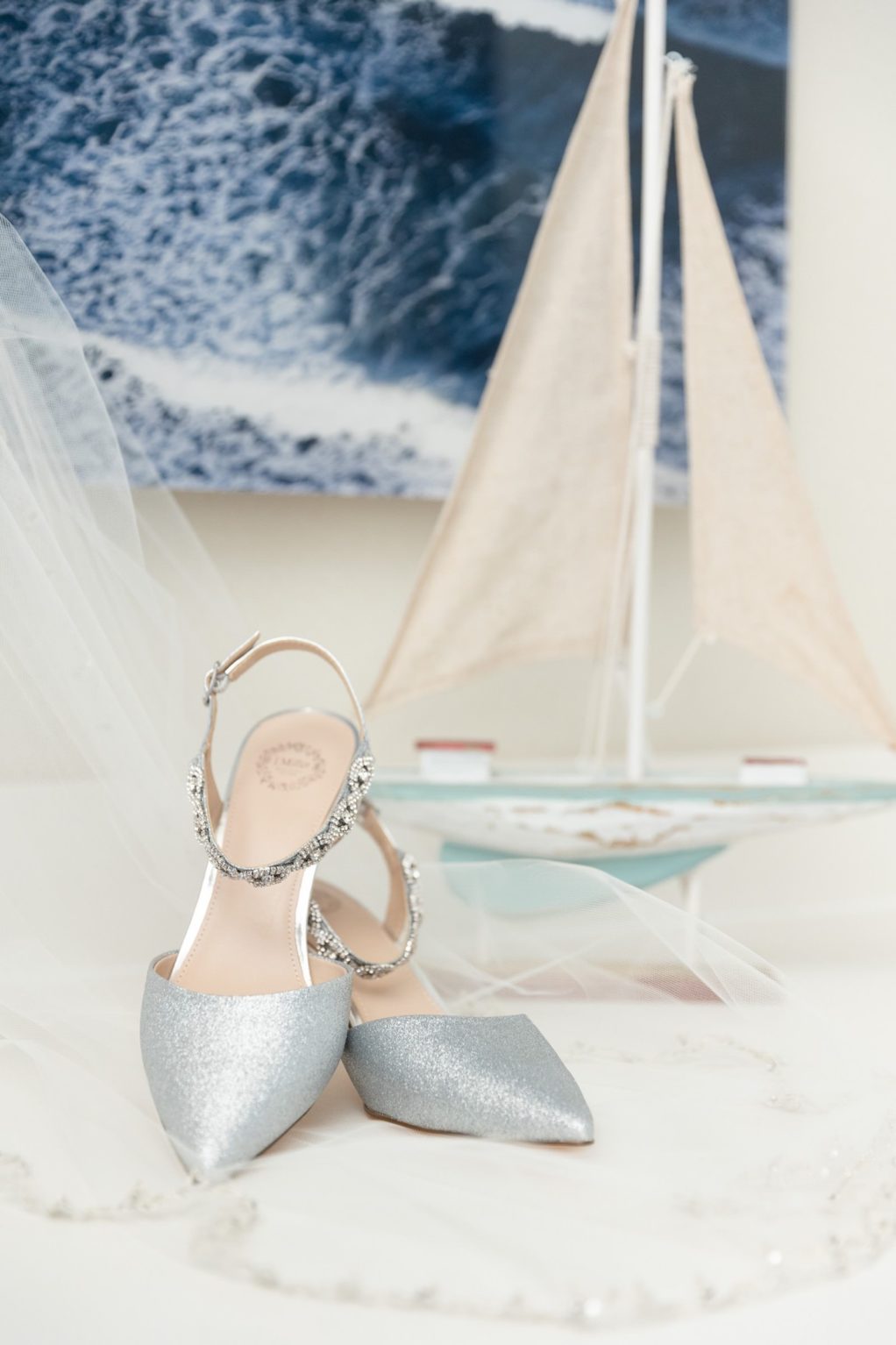 Strappy Silver Bridal Wedding Shoes with Veil