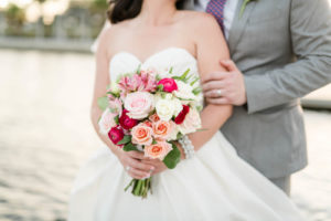 Tampa Bay Bride Holding Blush, Magenta Pink and White Floral Bouquet