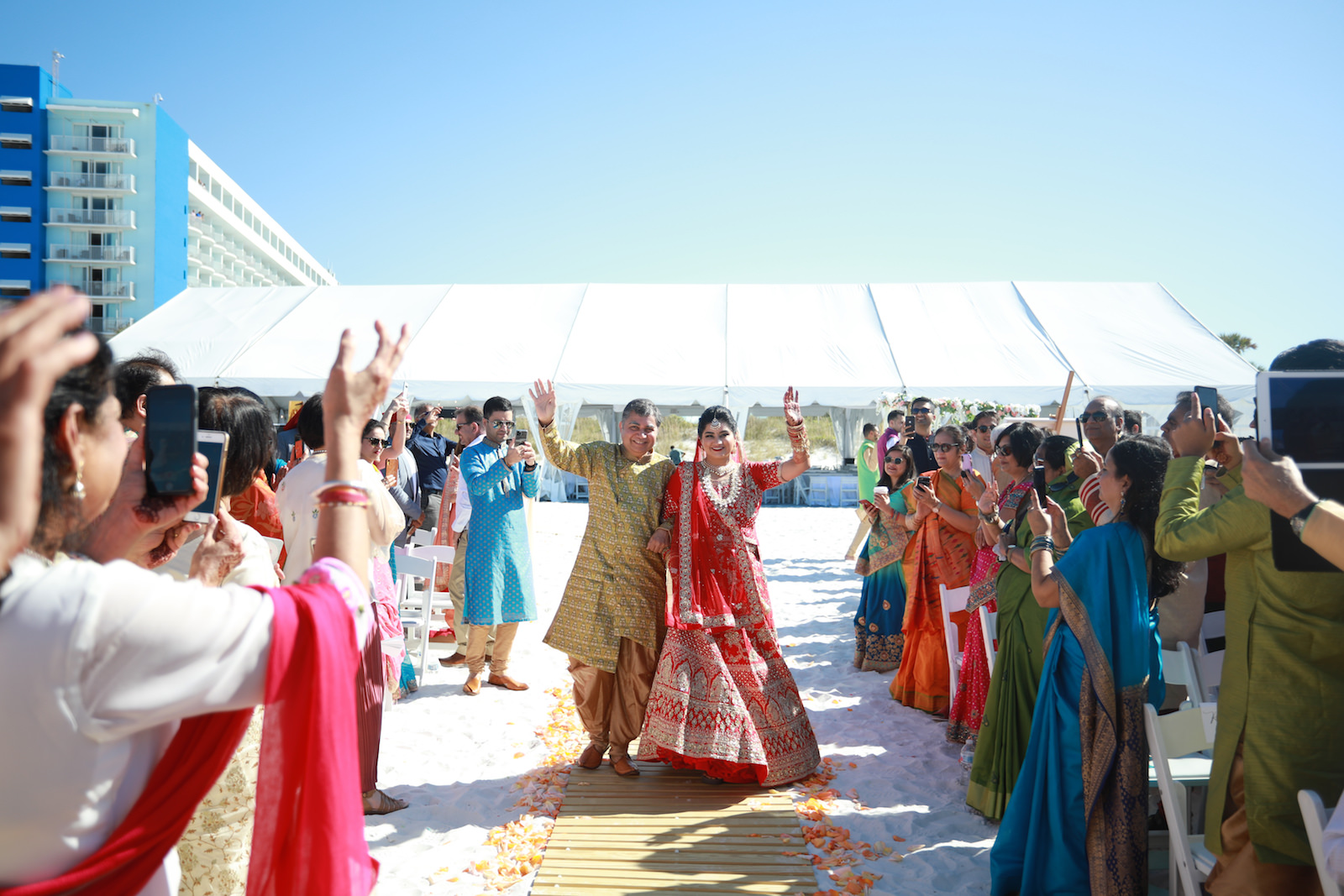 Tampa Clearwater Beach Indian Bride Walking Down the Aisle with Father