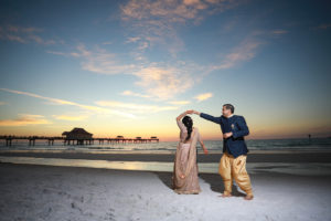 Tampa Clearwater Indian Beach Wedding Outdoor Bride and Groom Sunset Portrait