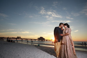 Tampa Clearwater Indian Beach Wedding Outdoor Bride and Groom Sunset Portrait