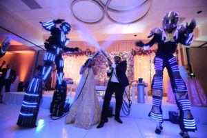 Tampa Clearwater Beach Indian Wedding Dance Floor Party with Fog Machine Nitrous Guns and Robot Dancers