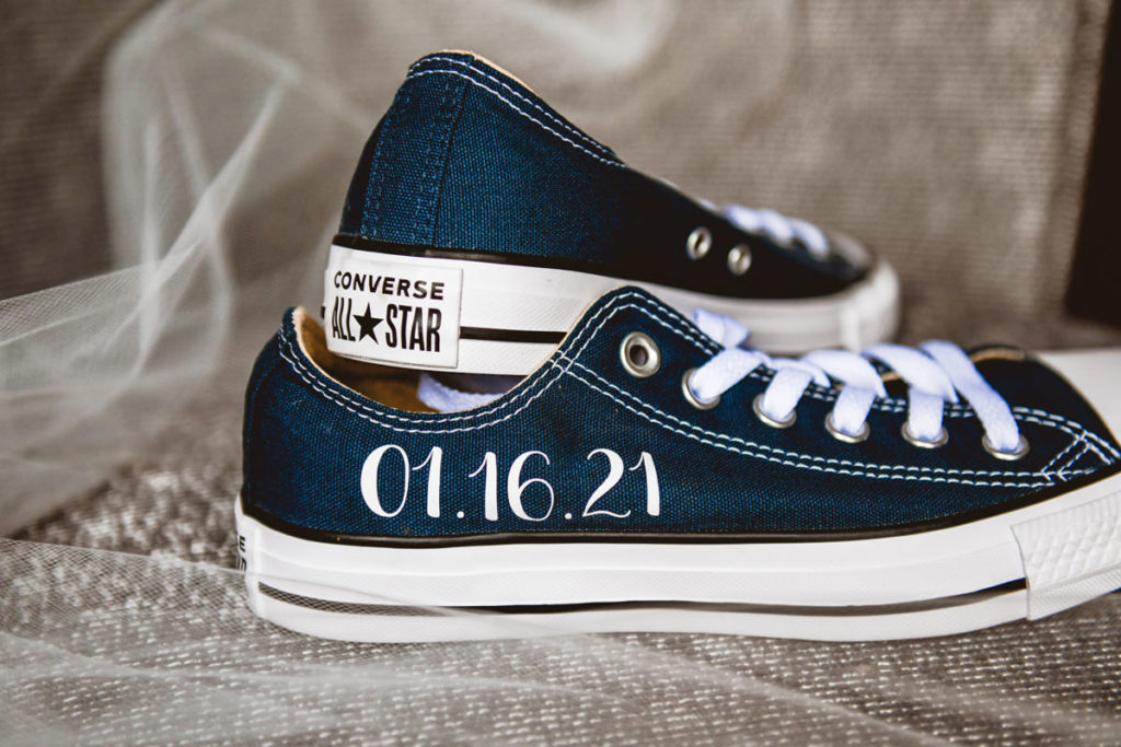 Custom Blue Converse Sneakers with Wedding Date