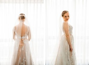 Florida Bride in Lace and Tulle Boho Wedding Dress with Neutral Color Ribbon Belt | Tampa Bay Wedding Hair and Makeup Femme Akoi