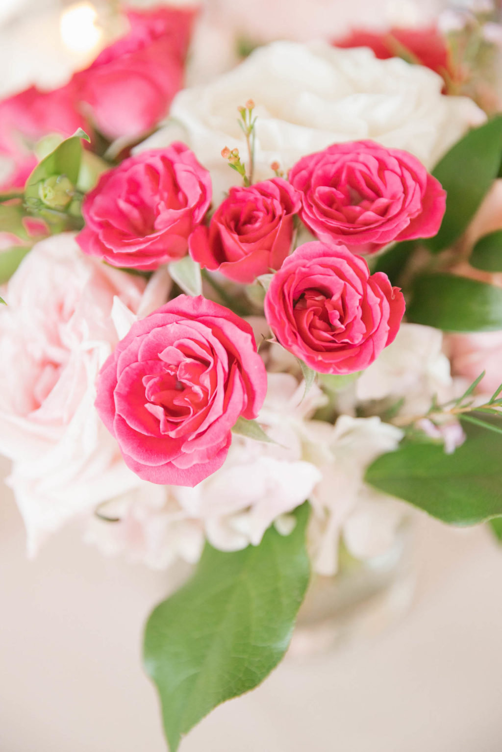Vibrant Pink and Blush Roses Floral Centerpiece Wedding Reception Decor | Tampa Bay Wedding Florist Bruce Wayne Florals