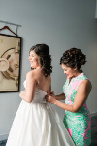Tampa Bride Getting Wedding Ready in Dress | Wedding Hair and Makeup Adore Bridal