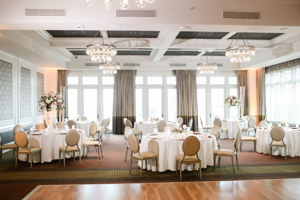 Elegant Classic Wedding Reception Decor, White Tablecloths, Tall and Low Floral Centerpieces | Tampa Bay Wedding Planner Kelly Kennedy Weddings and Events | Tampa Bay Wedding Photographer Lifelong PHotography Studio | Downtown St. Pete Wedding Venue The Birchwood