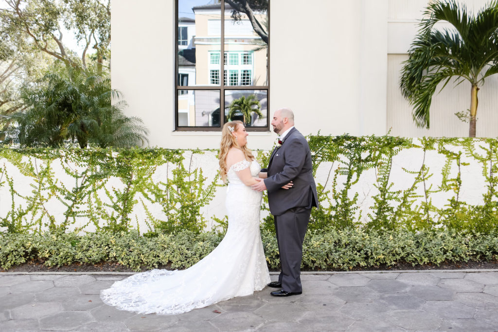 Bride and Groom First Look Wedding Portrait | Tampa Bay Wedding Photographer Lifelong Photography Studio | St. Pete Wedding Venue The Birchwood