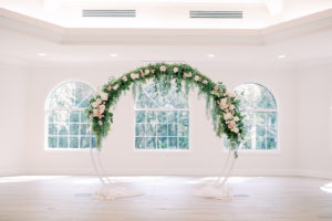 Timeless Romantic Wedding Ceremony Decor, Round Arch with Greenery and Ivory, Blush Florals | Safety Harbor Wedding Traditional Ceremony Venue Harborside Chapel | Wedding Planner Special Moments Event Planning