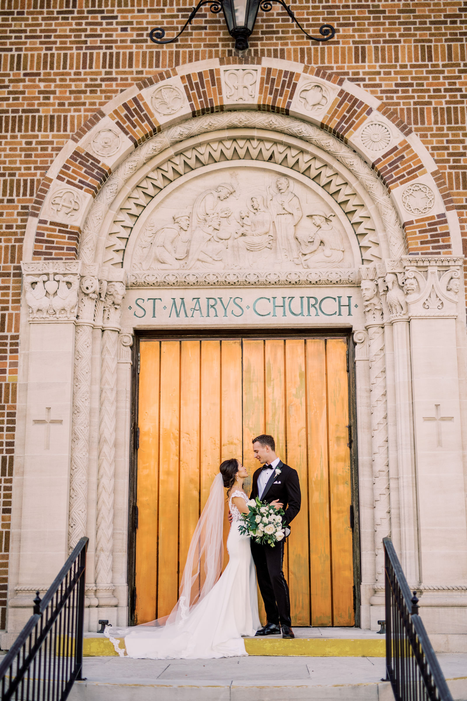 Florida Bride and Groom Outside St. Pete Wedding Ceremony Venue St. Mary Our Lady of Grace Catholic Church | Tampa Bay Wedding Photographer Kera Photography