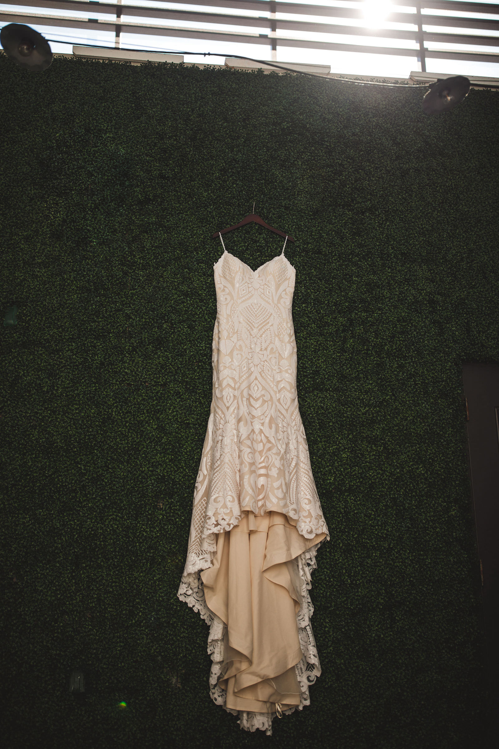 Casablanca Bridal Lace Spaghetti Strap Fit and Flare Wedding Dress