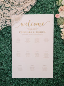 Timeless Romantic Wedding Reception Decor, Gold and White Traditional Seating Chart | Tampa Bay Wedding Planner Special Moments Event Planning