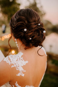 Loose Chignon Bridal Hairstyle Inspiration with Pearl Pins Sheath Illusion Lace Bridal Gown wedding Dress | Femme Akoi Beauty Studio