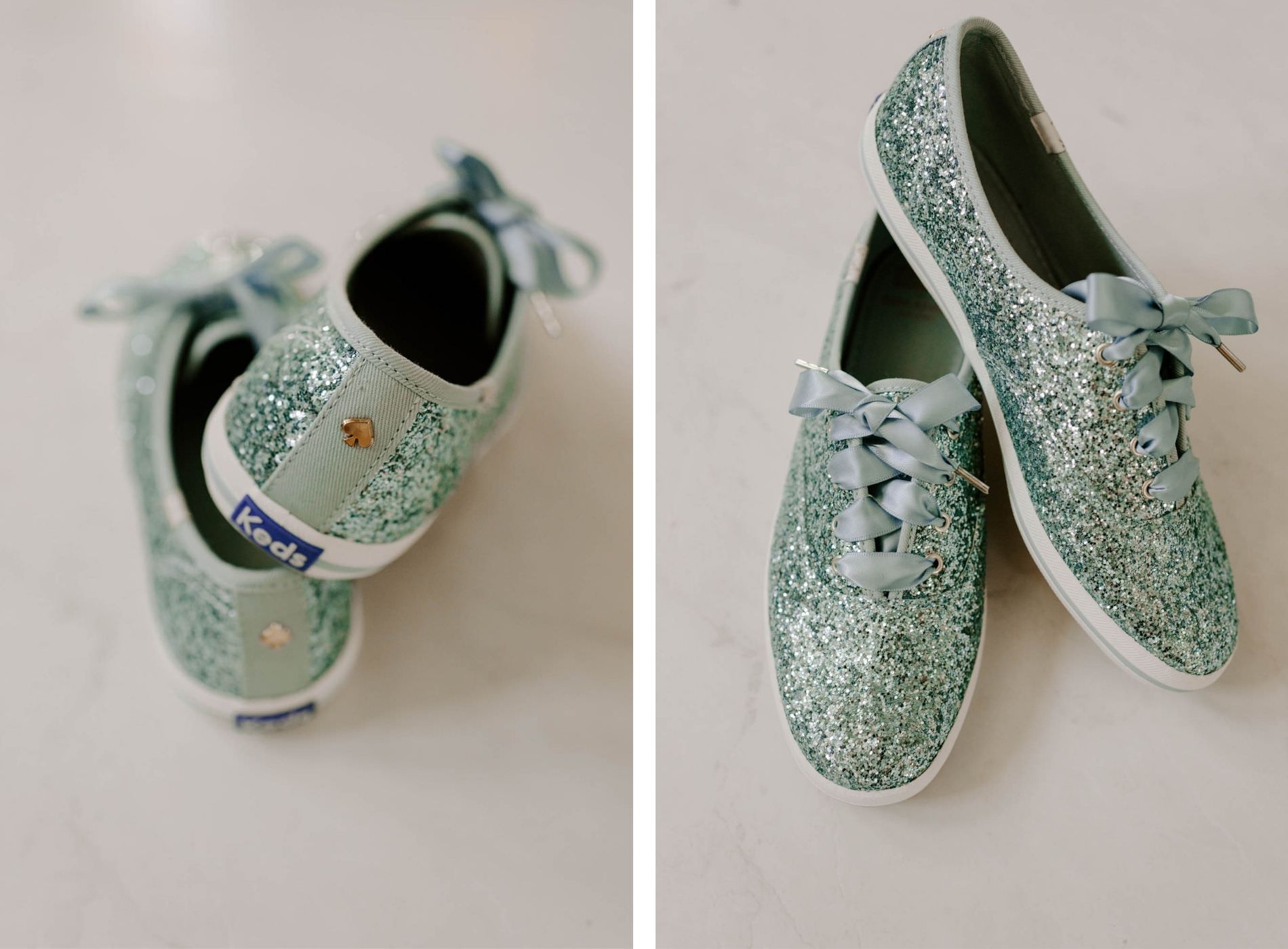 Kate Spade Designer Keds Teal Aqua Blue Glitter Bridal Shoes 