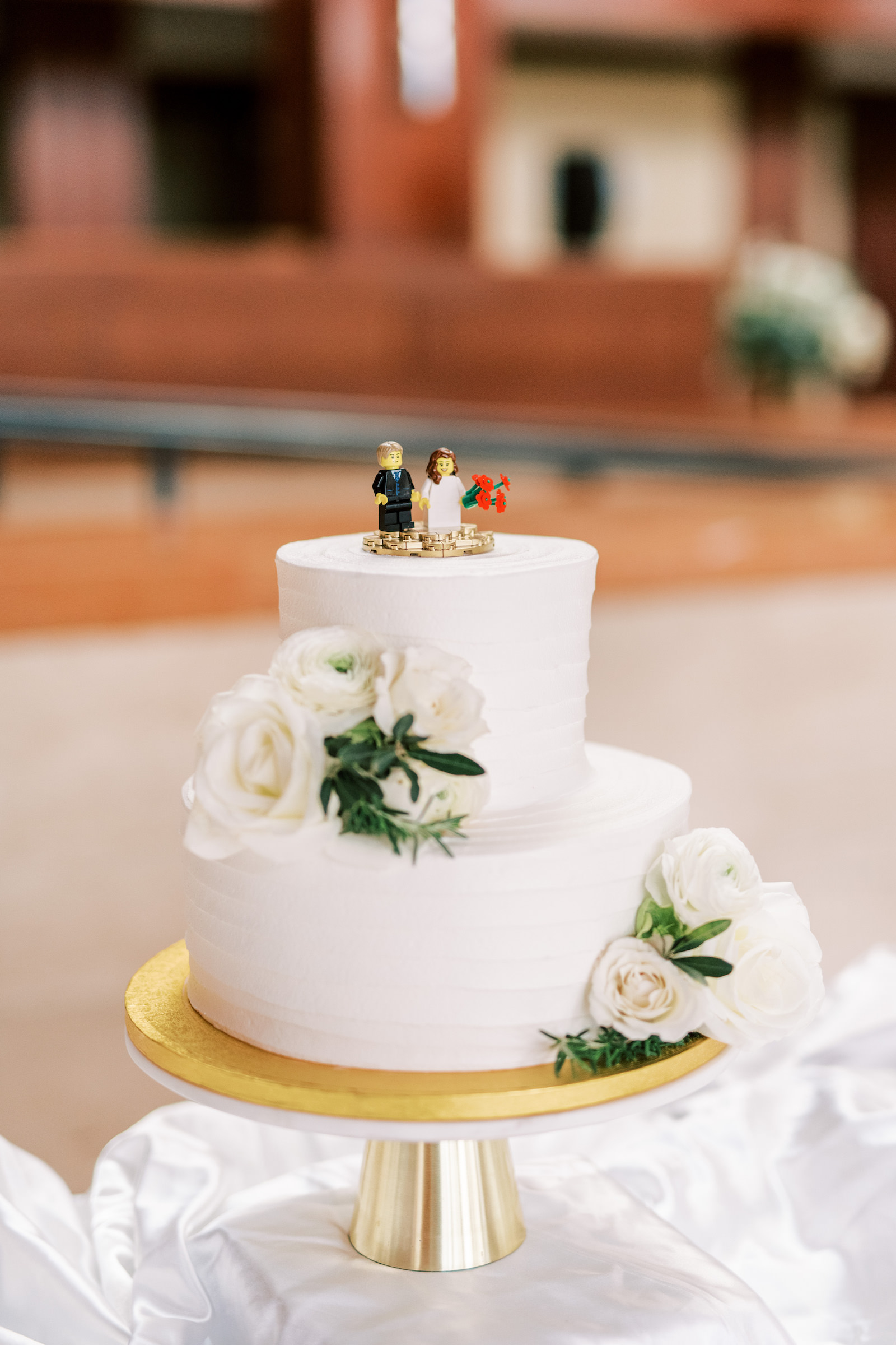 Two Tier White Wedding Cake with White Roses and Custom Unique Cake Topper | Tampa Bay Wedding Photographer Kera Photography