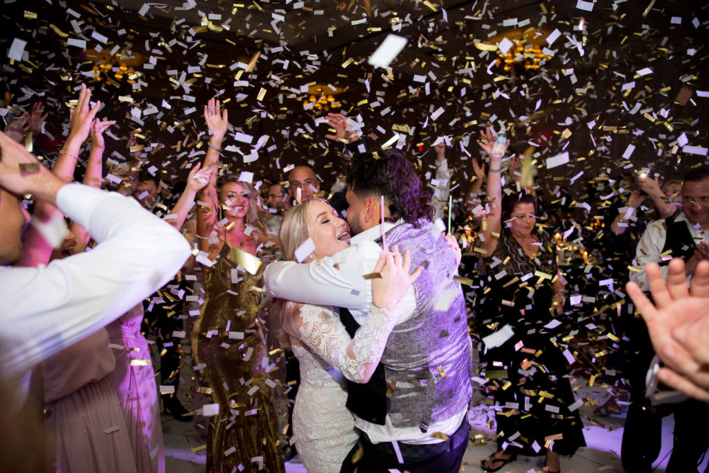 Fun Bride and Groom Confetti Wedding Reception Photo | Tampa Bay Wedding Planner Parties A'la Carte