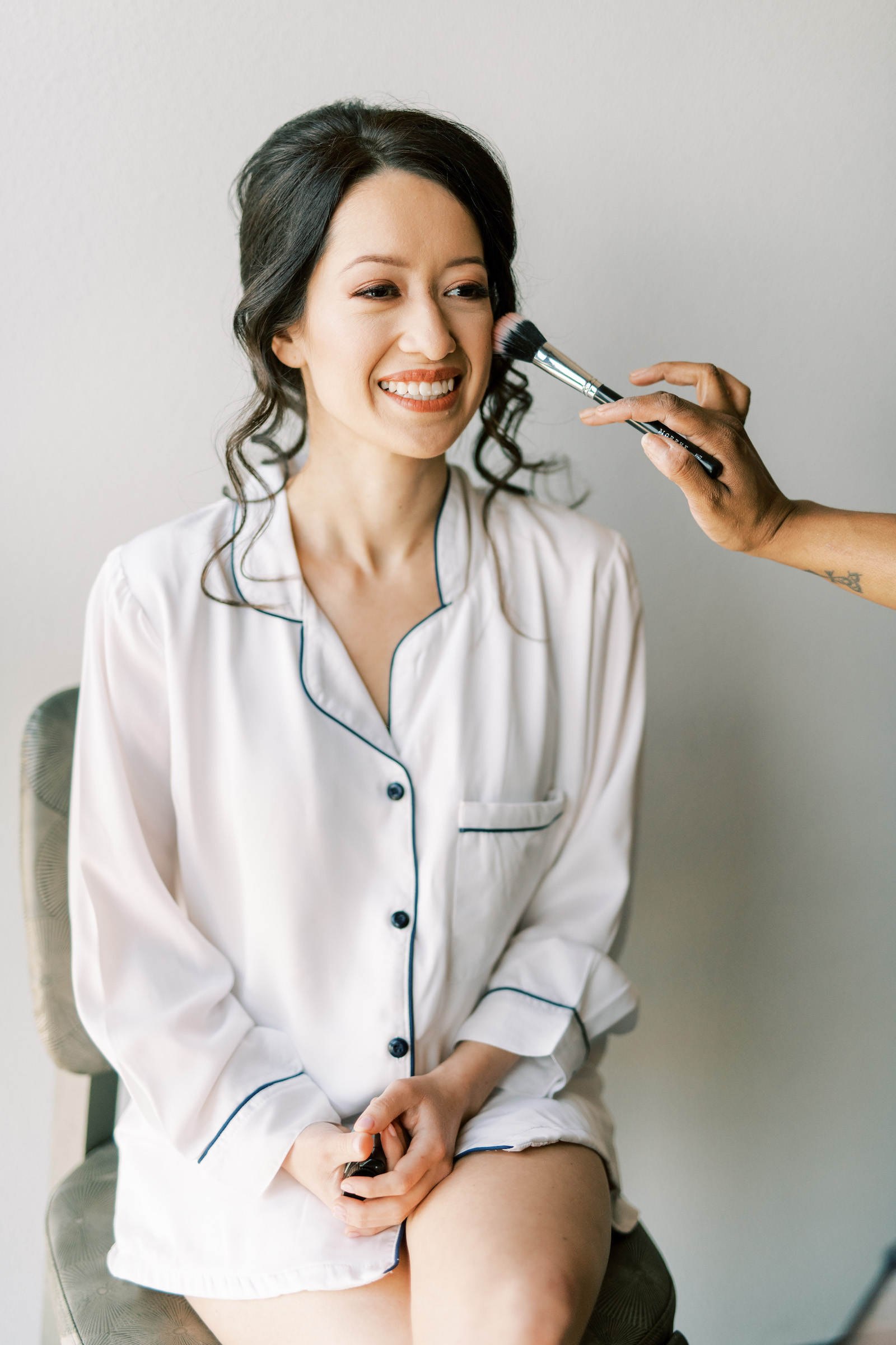 Bride Getting Ready Wedding Portrait in White Pajamas | Femme Akoi Beauty Studio Tampa Bay Hair and Makeup | Kera Photography